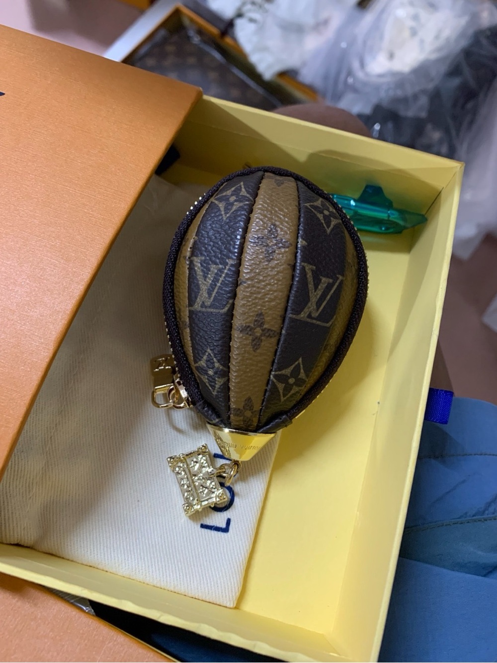 Authentic Louis Vuitton Brown Monogram Hot Air Balloon Bag Charm